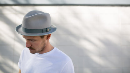 Goorin Bros. whisper to me wool diamond porkpie fedora Grey hero shot on male model