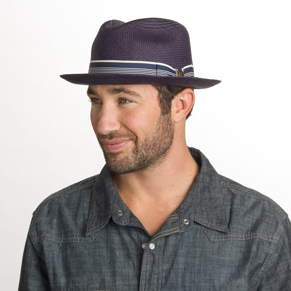Goorin Bros. odis lee teardrop medium brim straw fedora hat Navy  mens styling