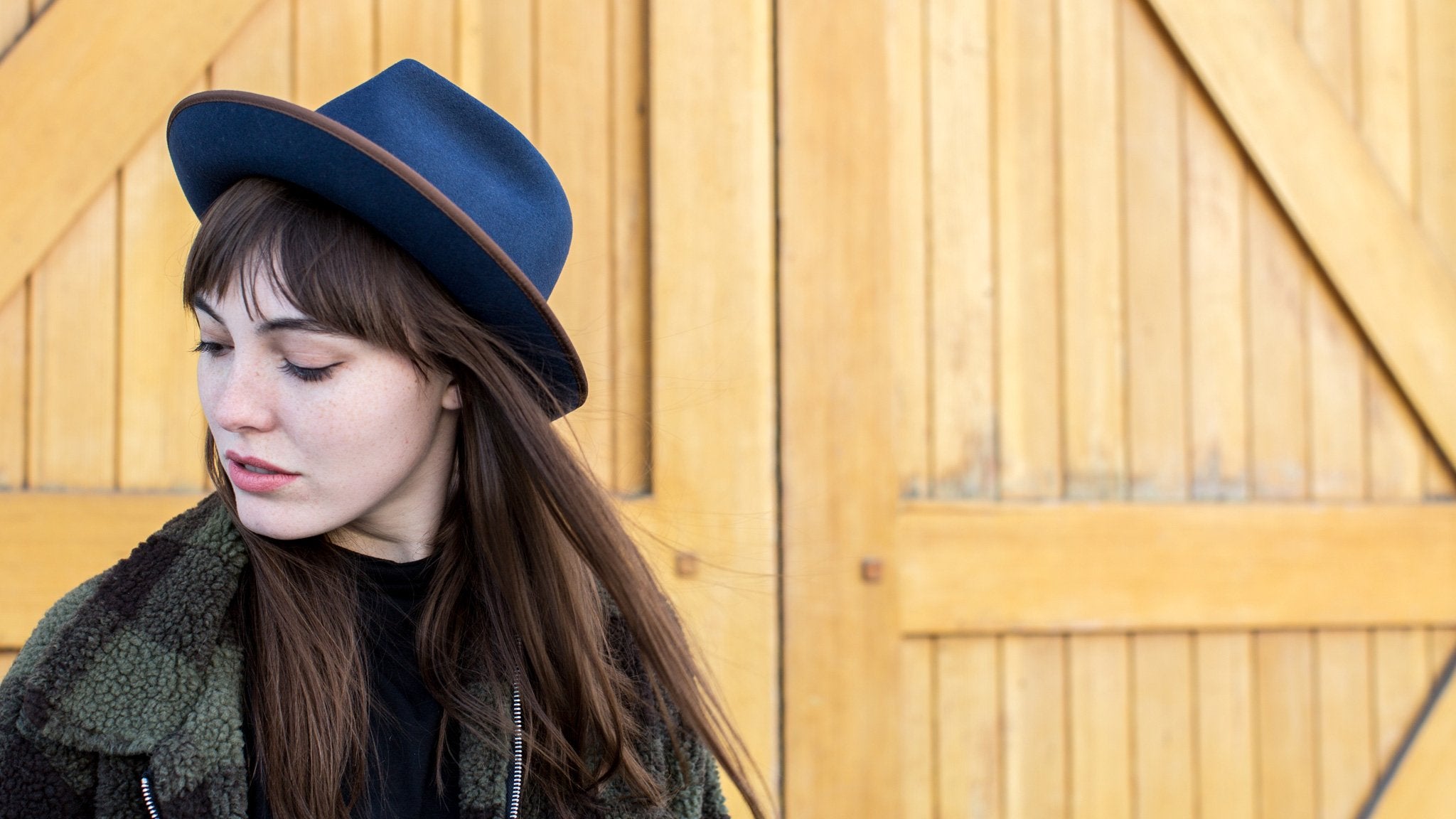 Goorin Bros. lozano wool diamond porkpie fedora Blue hero shot on female model