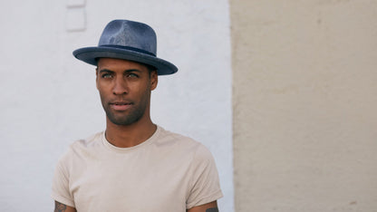 Goorin Bros. imperial teardrop wide brim felt fedora hat Slate hero shot on male model