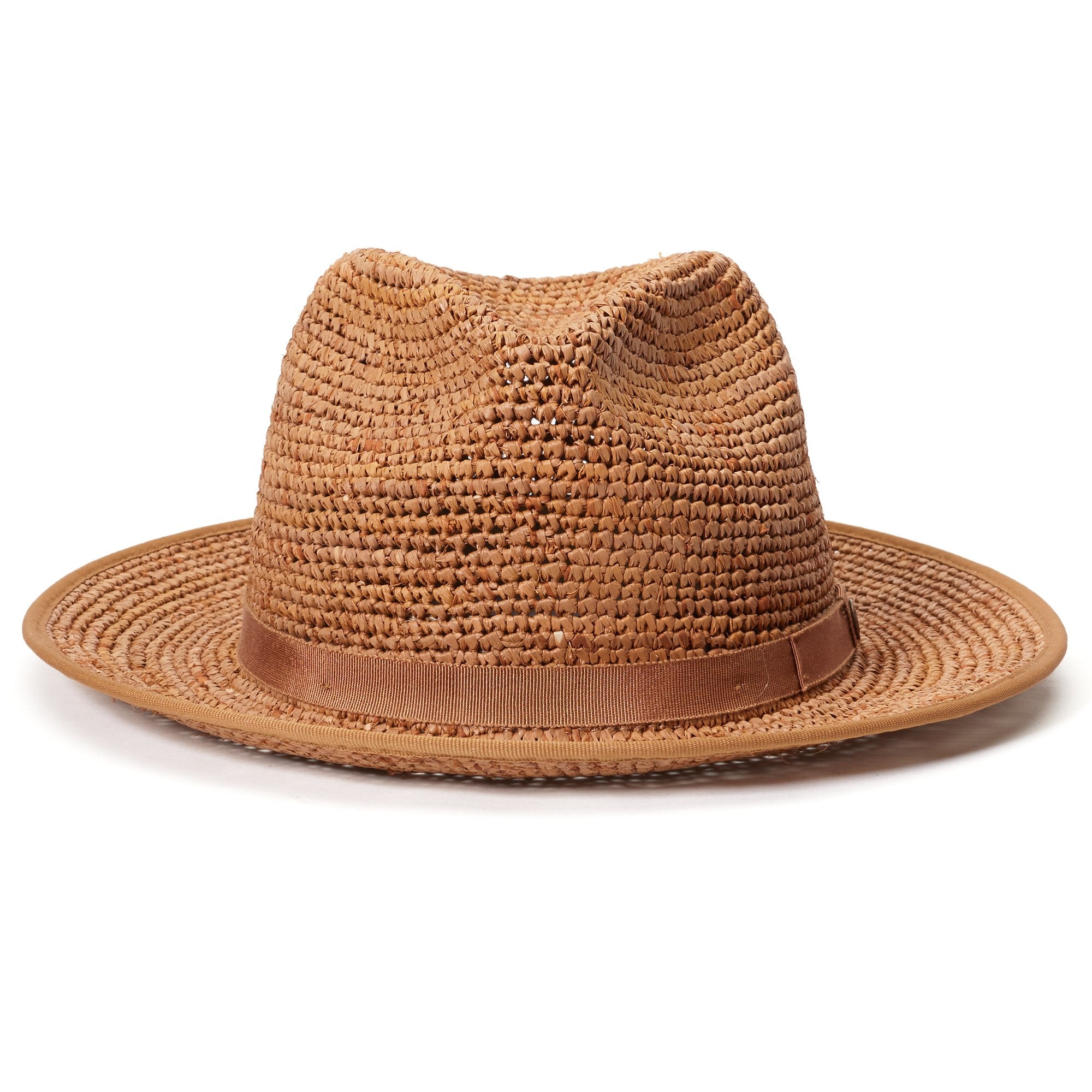 Goorin Bros. point loma center dent wide brim straw fedora hat Camel front view