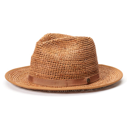 Goorin Bros. point loma center dent wide brim straw fedora hat Camel left side view