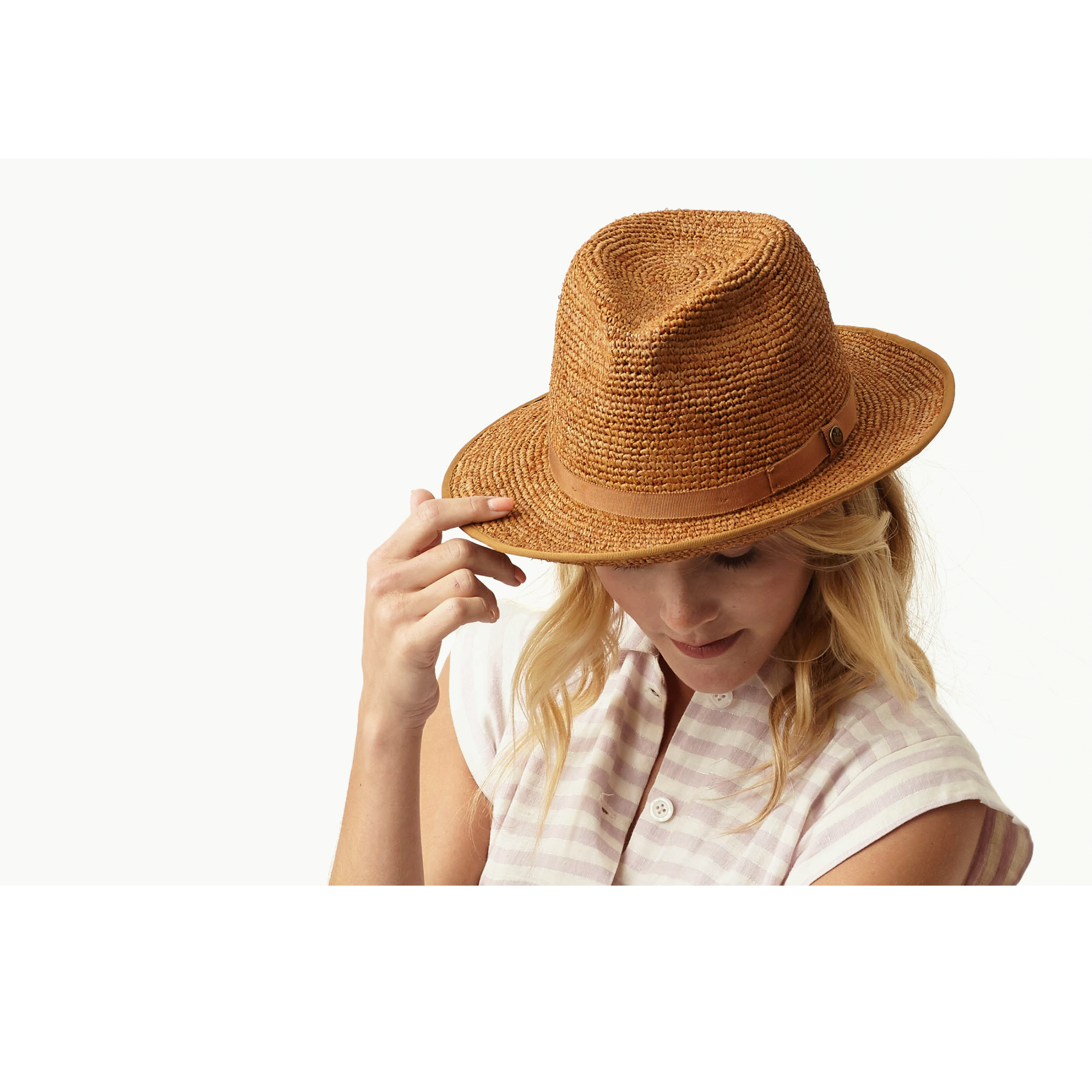 Goorin Bros. point loma center dent wide brim straw fedora hat Camel  womens styling