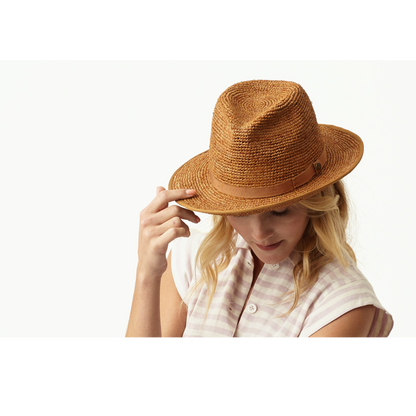 Goorin Bros. point loma center dent wide brim straw fedora hat Camel  womens styling