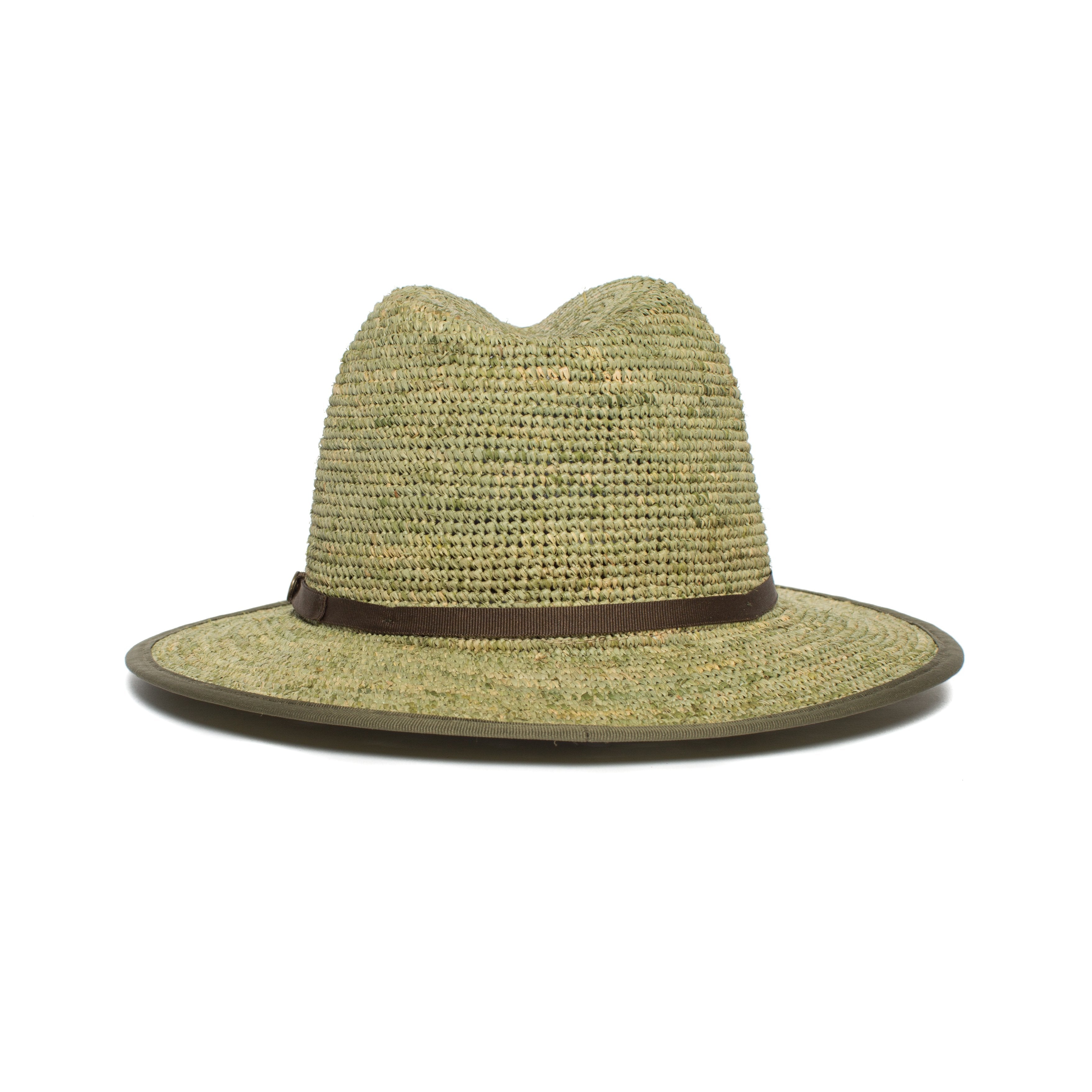 Goorin Bros. point loma center dent wide brim straw fedora hat Green back view