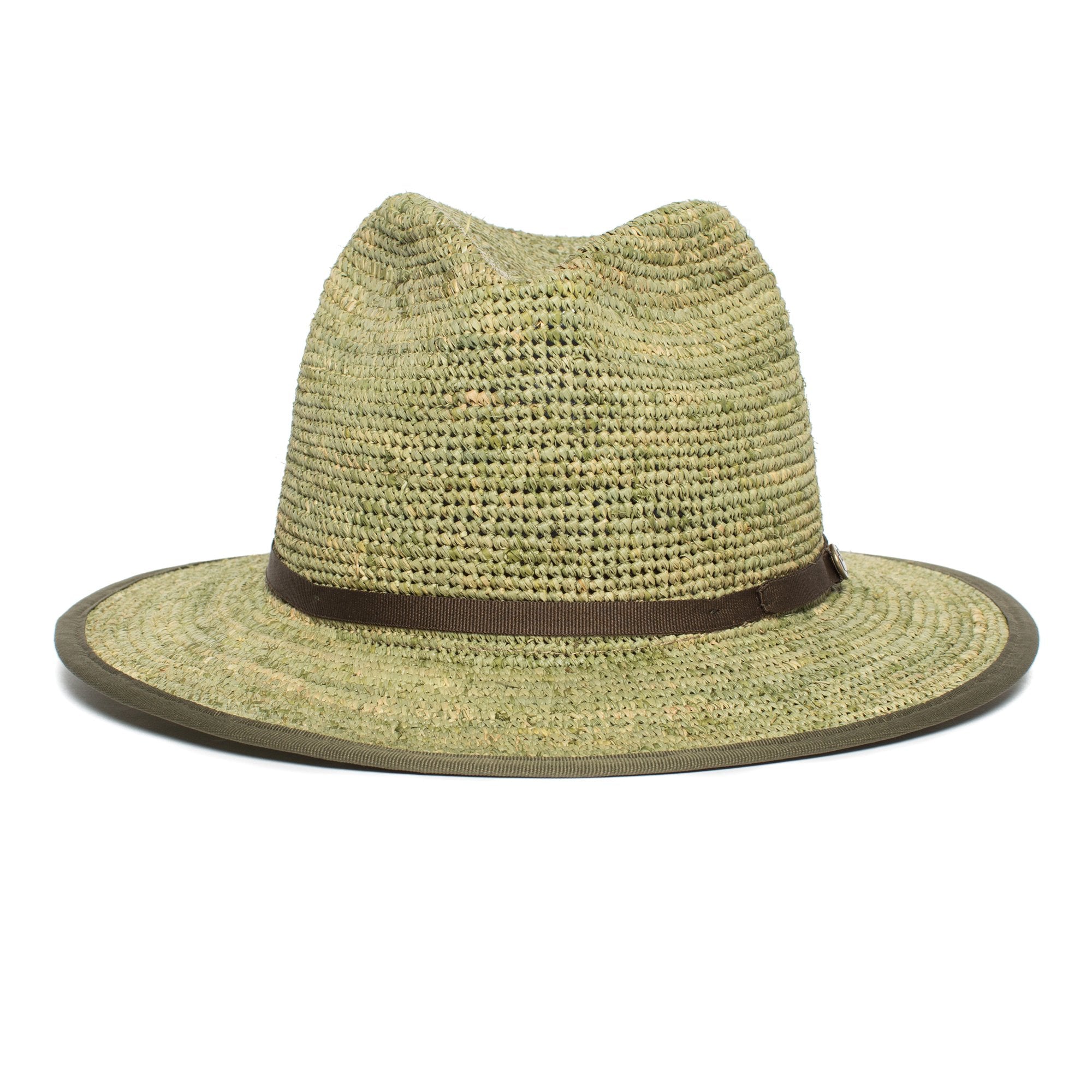 Goorin Bros. point loma center dent wide brim straw fedora hat Green front view