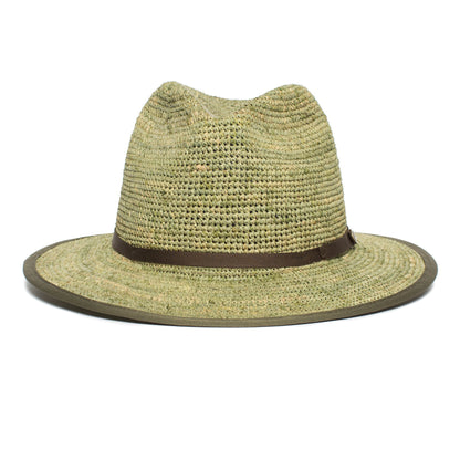 Goorin Bros. point loma center dent wide brim straw fedora hat Green front view