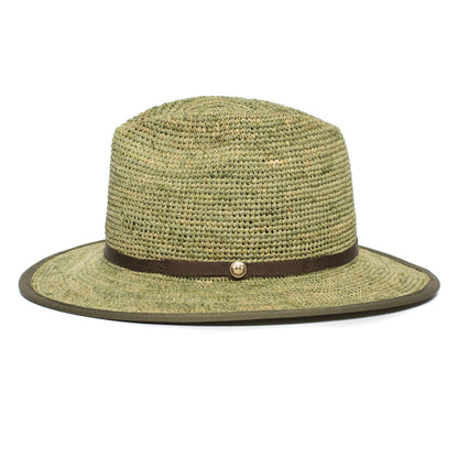 Goorin Bros. point loma center dent wide brim straw fedora hat Green side view