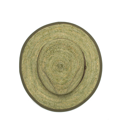 Goorin Bros. point loma center dent wide brim straw fedora hat Green top view
