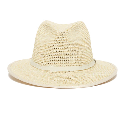 Goorin Bros. point loma center dent wide brim straw fedora hat Natural front view