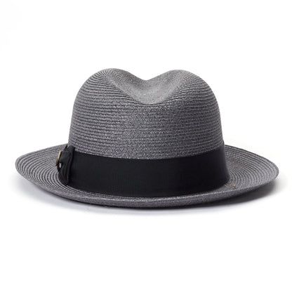 Goorin Bros. the gilder center dent medium brim straw fedora hat Grey back view
