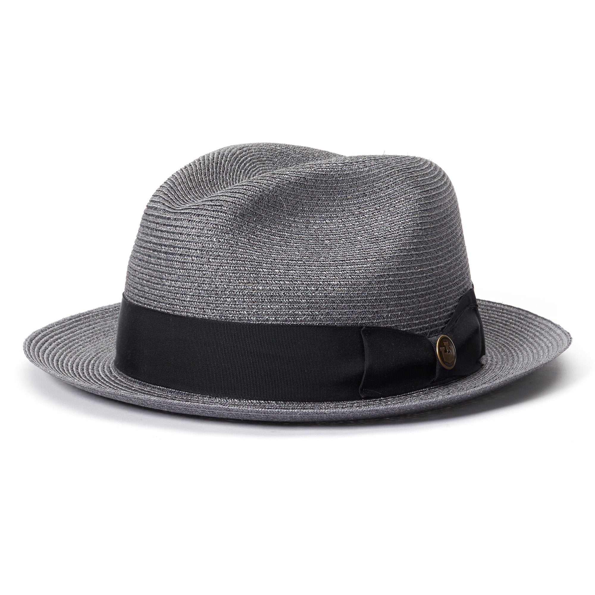 Goorin Bros. the gilder center dent medium brim straw fedora hat Grey left side view