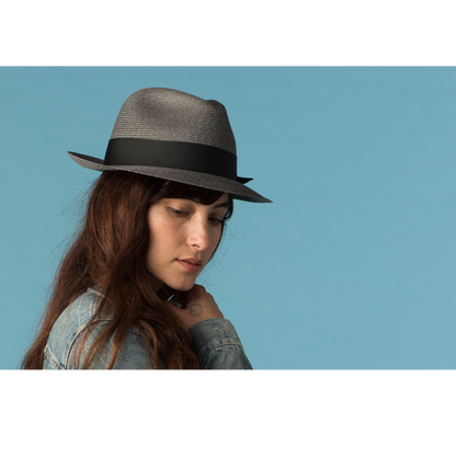 Goorin Bros. the gilder center dent medium brim straw fedora hat Grey  womens styling