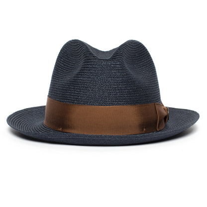 Goorin Bros. the gilder center dent medium brim straw fedora hat Navy front view