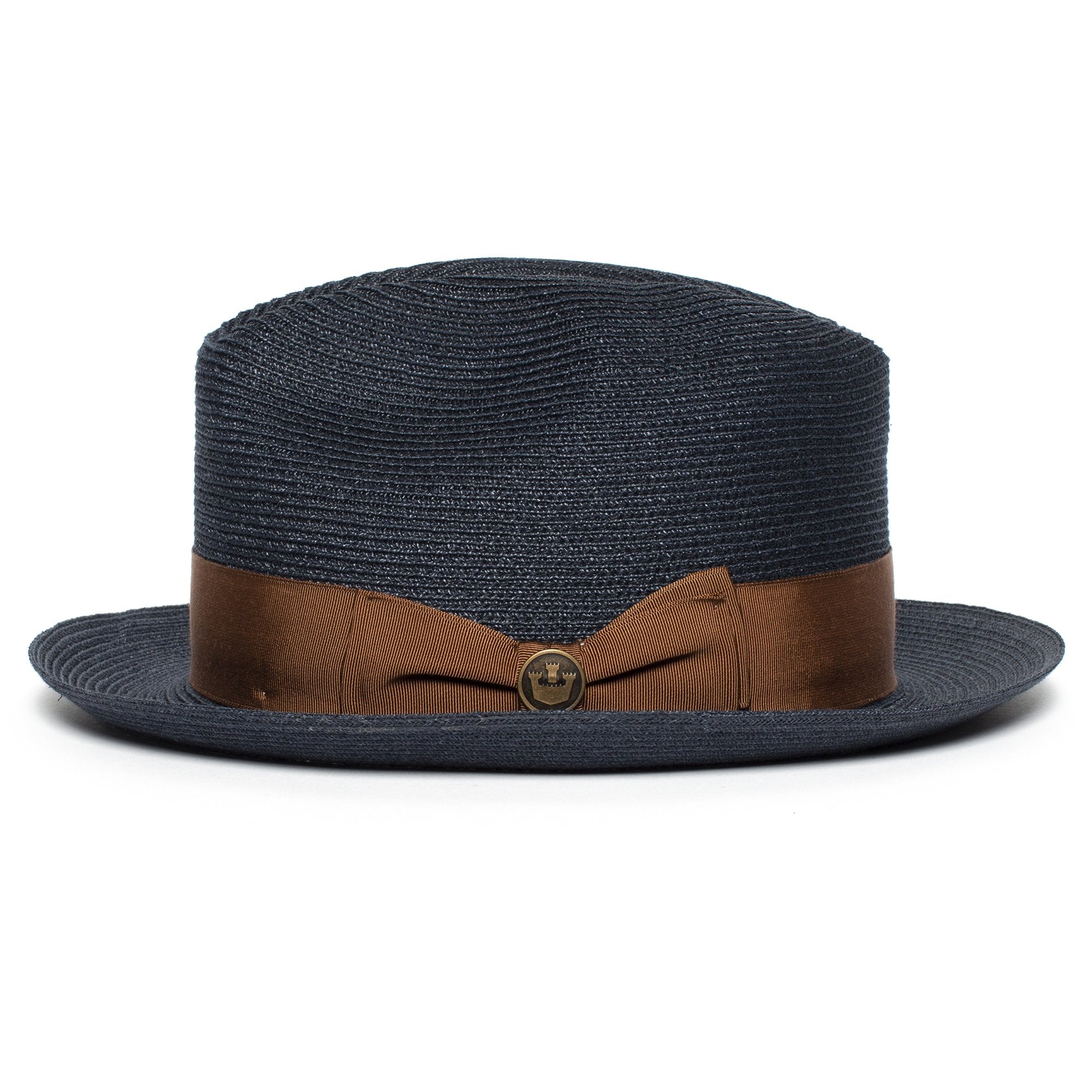 Goorin Bros. the gilder center dent medium brim straw fedora hat Navy side view