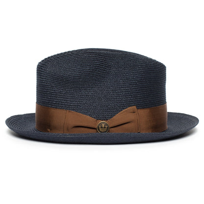Goorin Bros. the gilder center dent medium brim straw fedora hat Navy side view