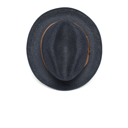 Goorin Bros. the gilder center dent medium brim straw fedora hat Navy top view