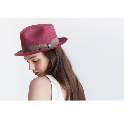 Goorin Bros. the gilder center dent medium brim straw fedora hat Red  womens styling