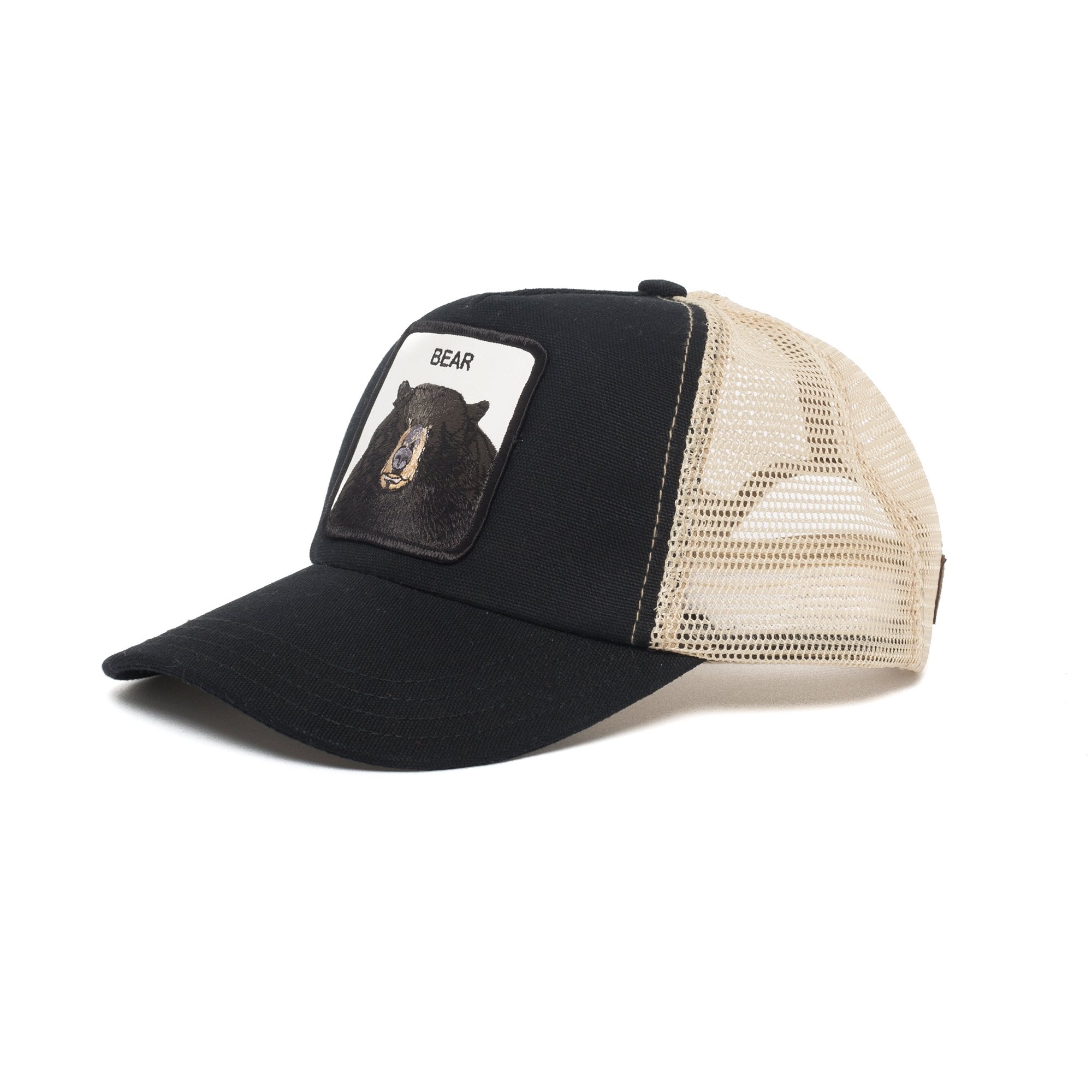 Goorin Bros. hairy bear cotton 5 panel trucker baseball cap Black left side view