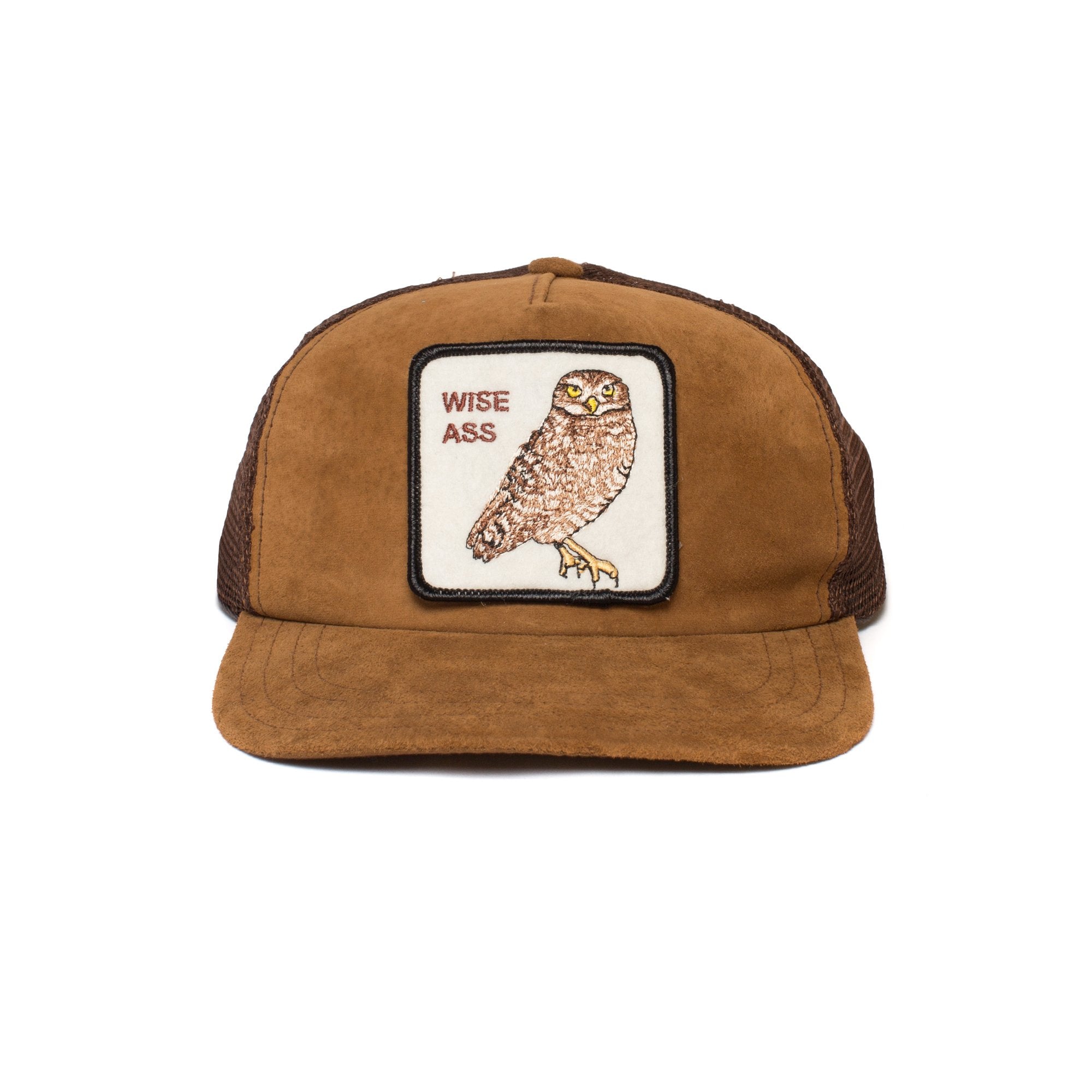 Goorin Bros. witty bird suede 5 panel trucker baseball cap Brown front view