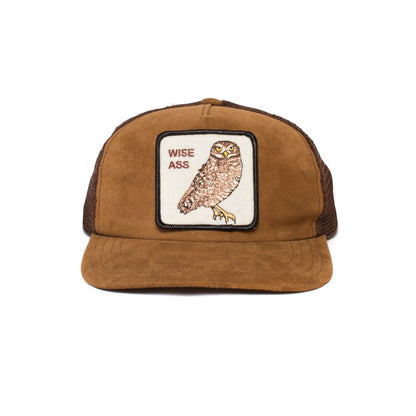 Goorin Bros. witty bird suede 5 panel trucker baseball cap Brown front view