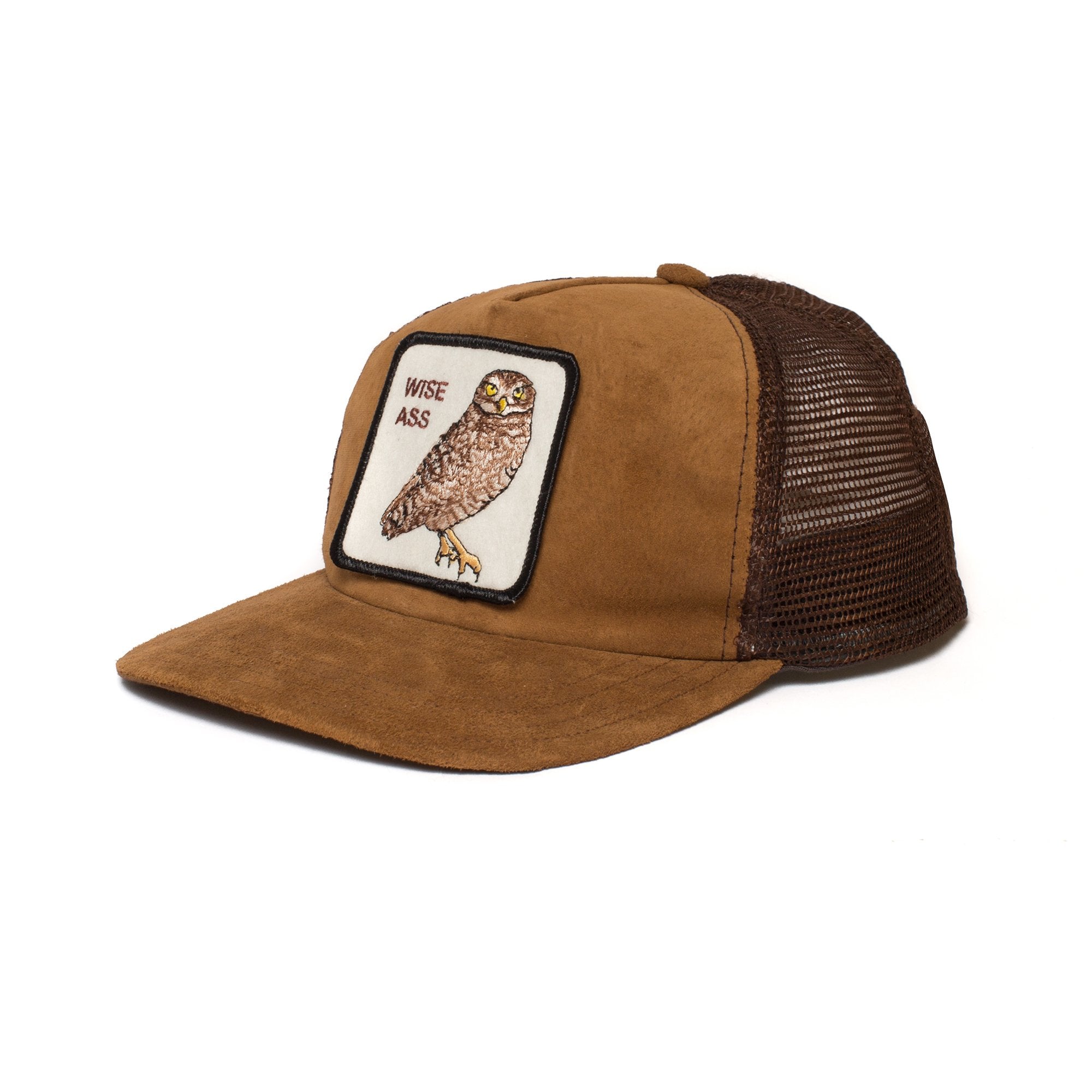 Goorin Bros. witty bird suede 5 panel trucker baseball cap Brown left side view