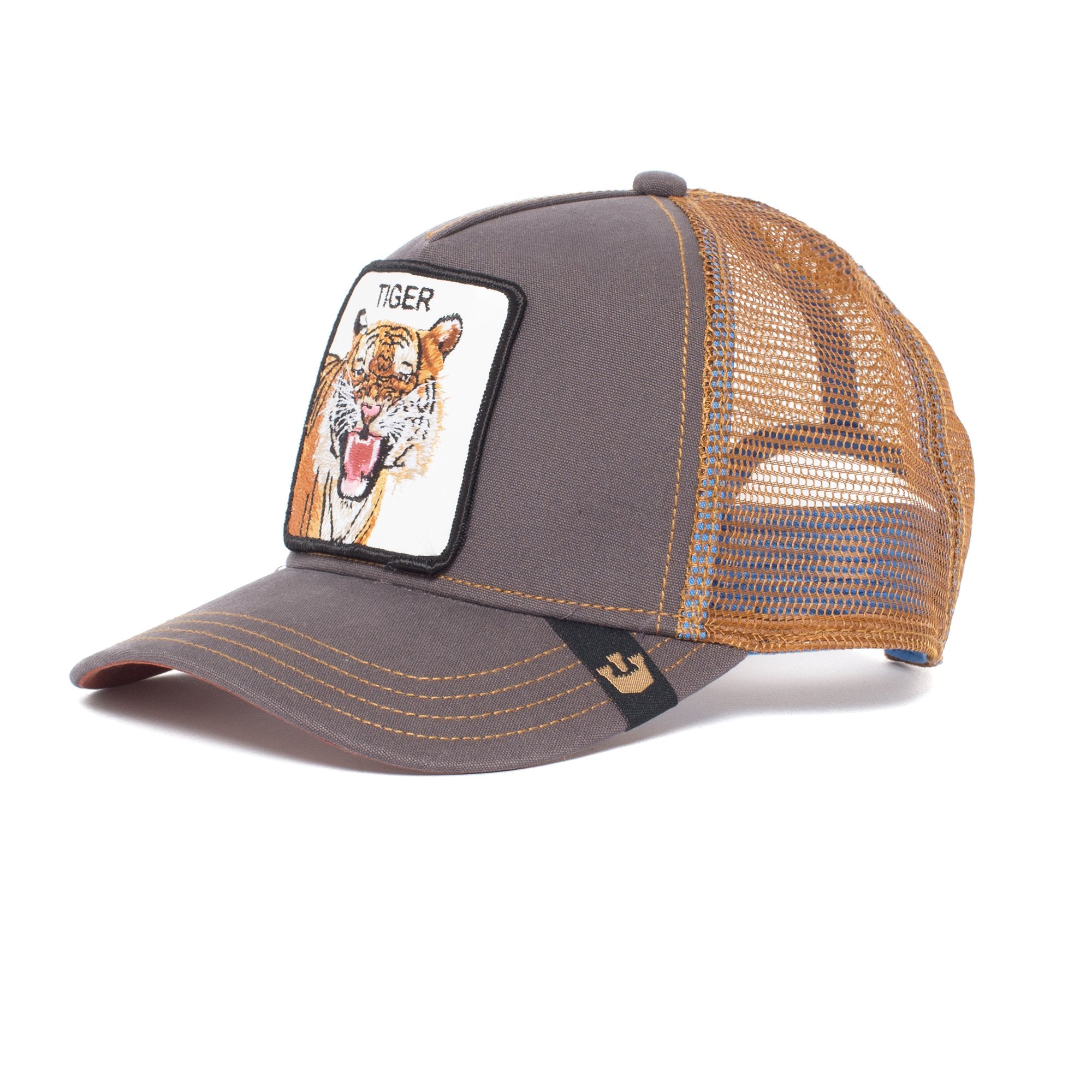 Goorin Bros. eye of the tiger 5 panel trucker baseball cap Brown left side view