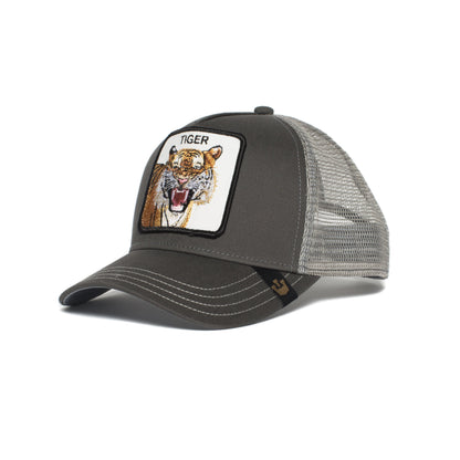 Goorin Bros. eye of the tiger 5 panel trucker baseball cap Grey left side view