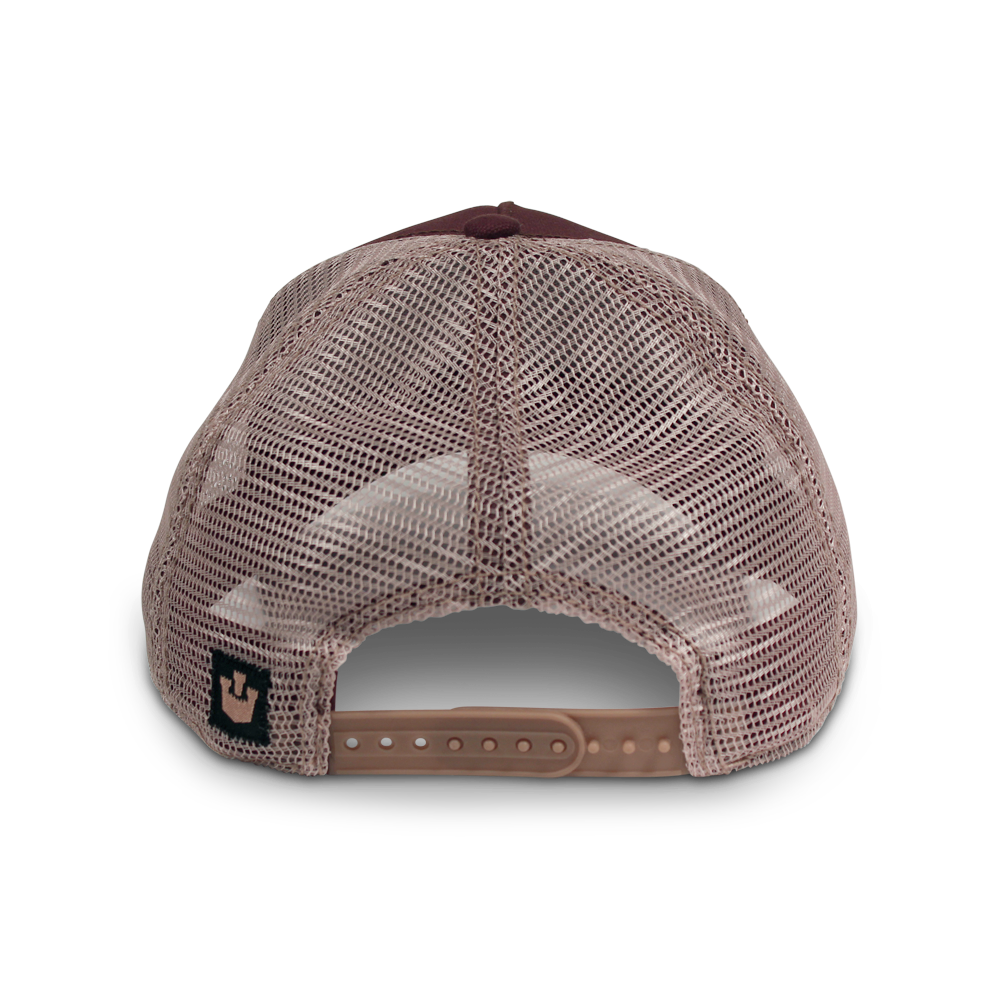 Goorin Bros. chicky boom cotton trucker baseball cap Back label Brown back view