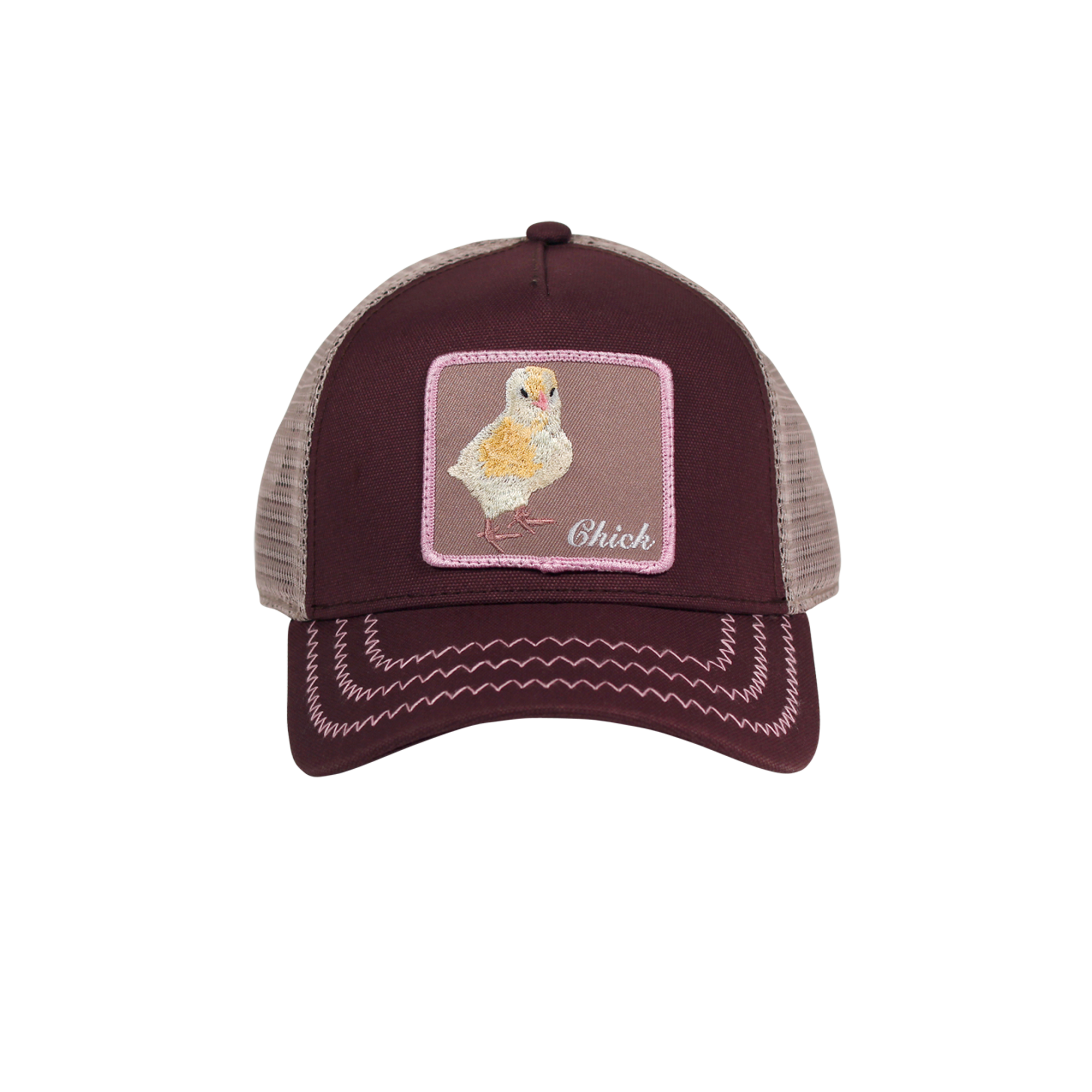 Goorin Bros. chicky boom cotton trucker baseball cap Back label Brown front view
