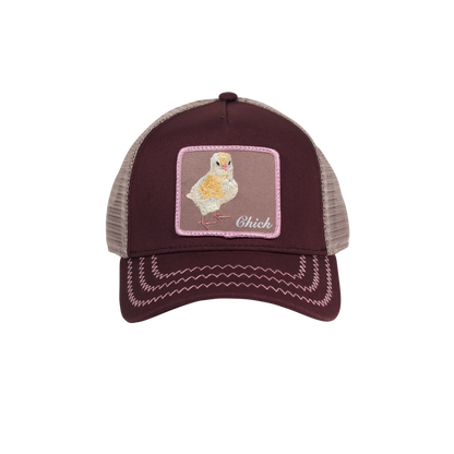 Goorin Bros. chicky boom cotton trucker baseball cap Back label Brown front view