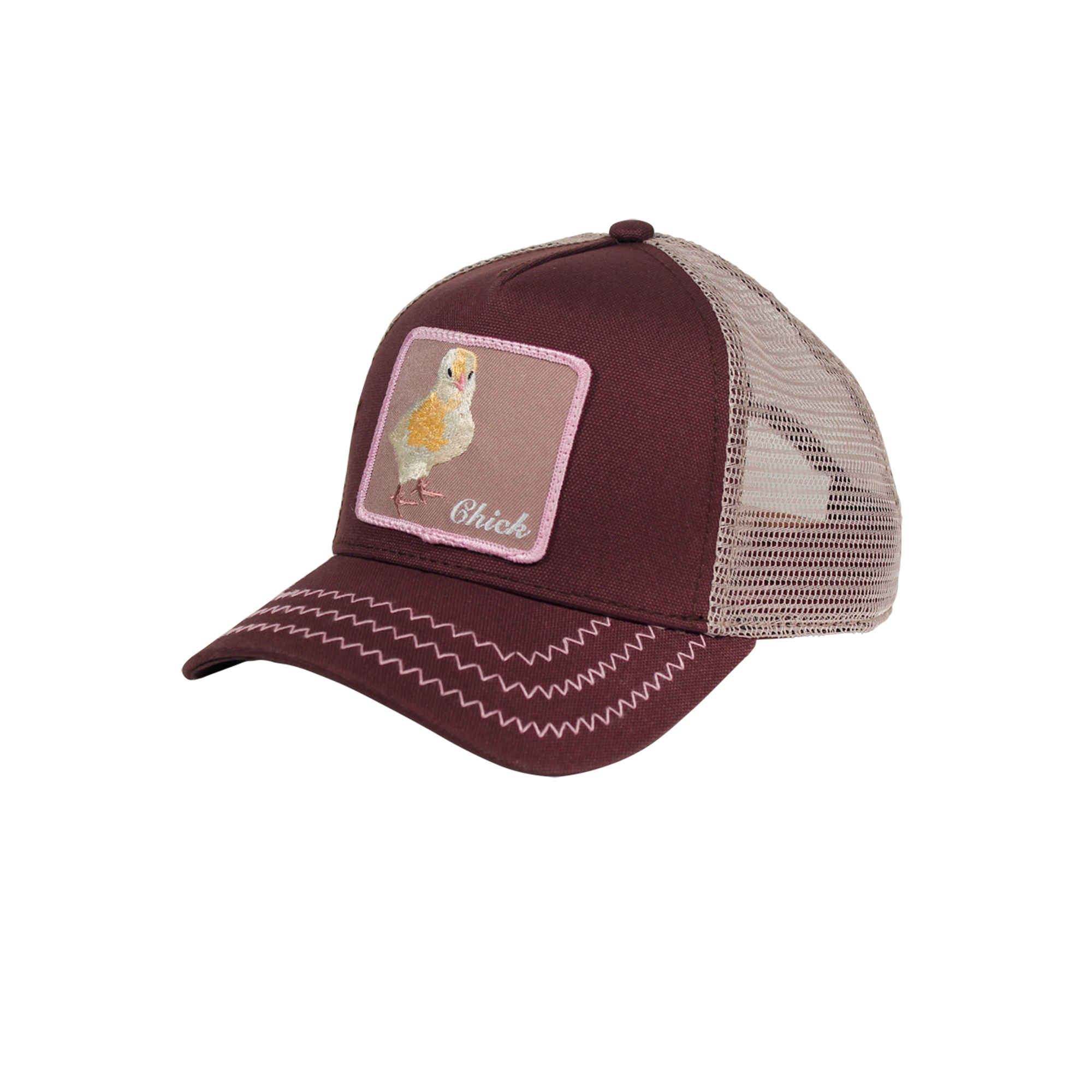 Goorin Bros. chicky boom cotton trucker baseball cap Back label Brown left side view
