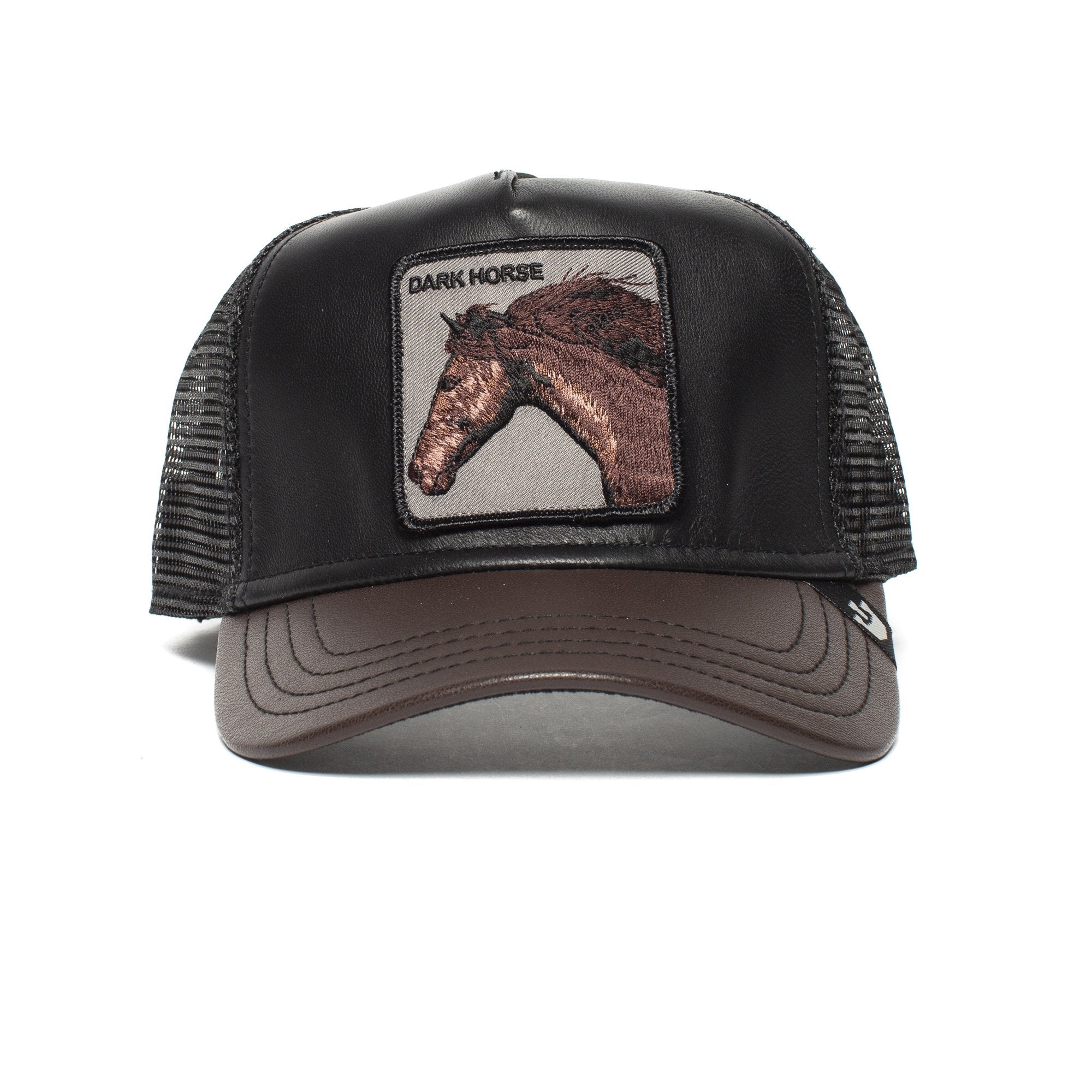 Goorin Bros. your majesty leather 5 panel trucker baseball cap Black front view