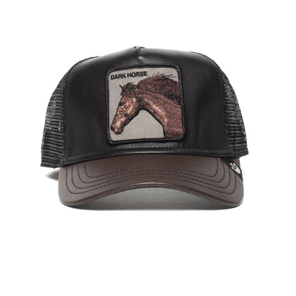Goorin Bros. your majesty leather 5 panel trucker baseball cap Black front view