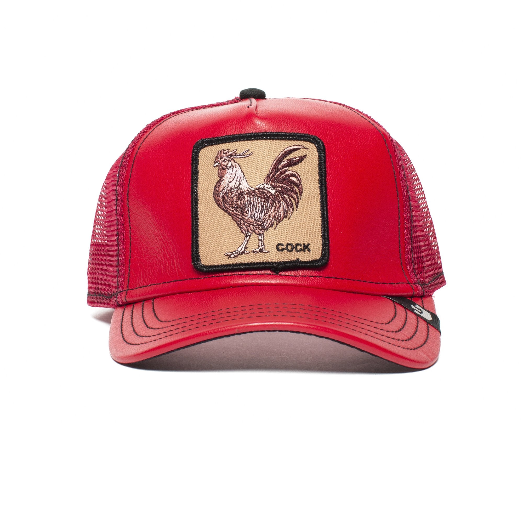 Goorin Bros. doodle leather 5 panel trucker baseball cap Red front view