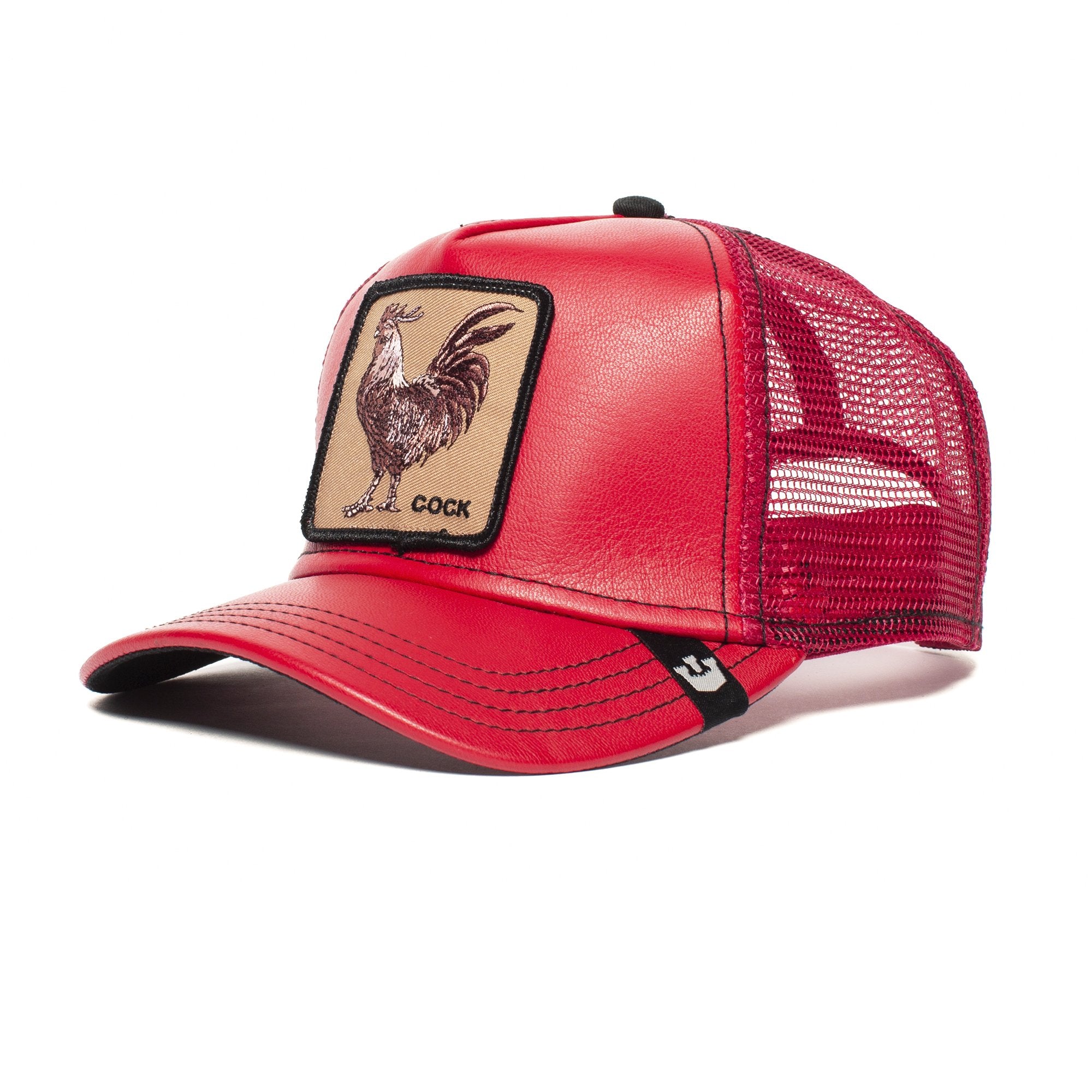 Goorin Bros. doodle leather 5 panel trucker baseball cap Red left side view