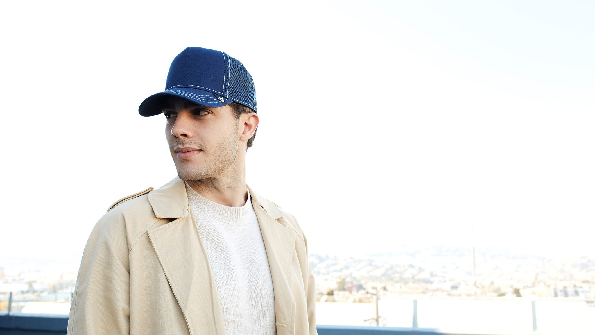 Goorin Bros. blue who cotton 5 panel baseball cap Navy hero shot on male model