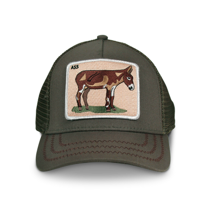 Goorin Bros. donkey ass cotton trucker baseball cap Back label Olive front view