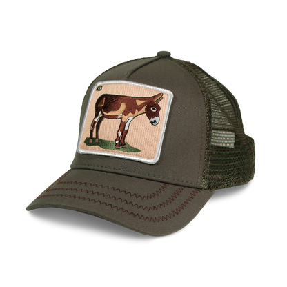 Goorin Bros. donkey ass cotton trucker baseball cap Back label Olive left side view