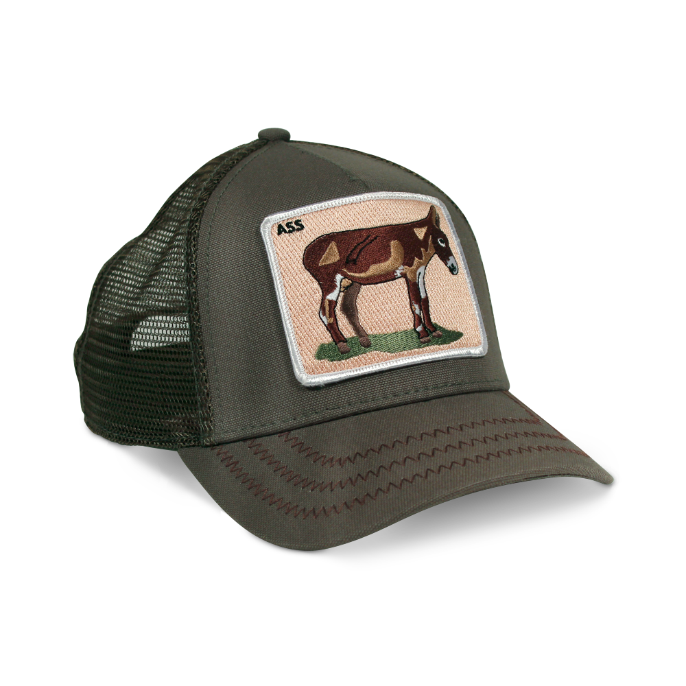 Goorin Bros. donkey ass cotton trucker baseball cap Back label Olive right side view