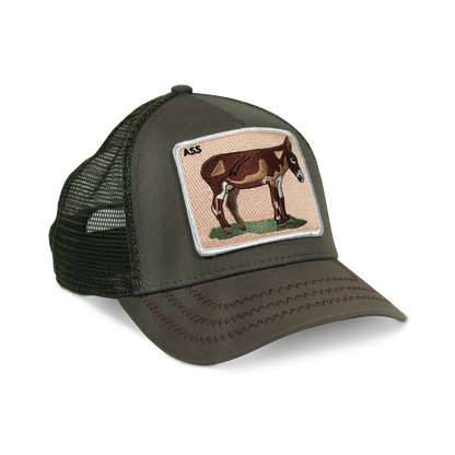 Goorin Bros. donkey ass cotton trucker baseball cap Back label Olive right side view