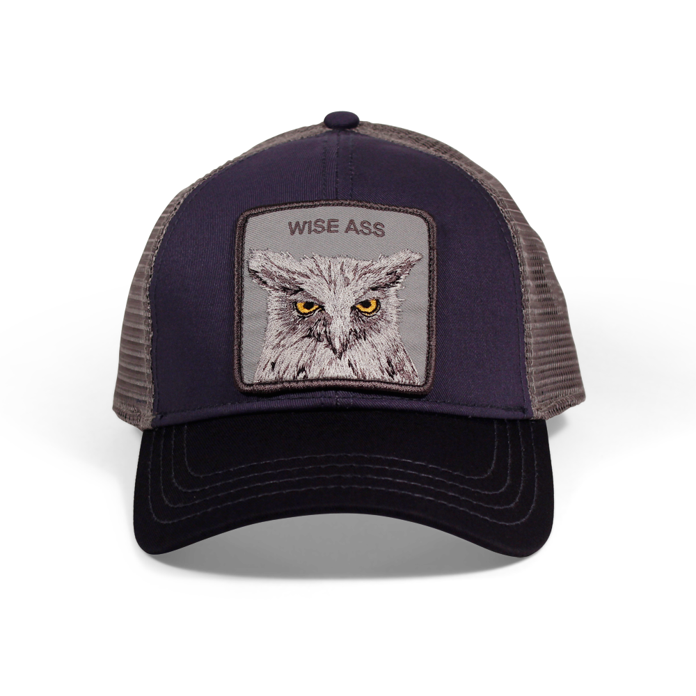 Goorin Bros. x the owl trucker baseball cap Back label Navy front view