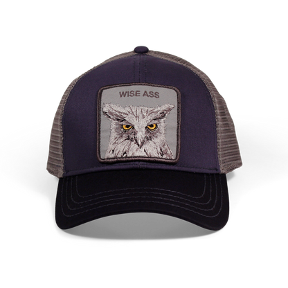 Goorin Bros. x the owl trucker baseball cap Back label Navy front view