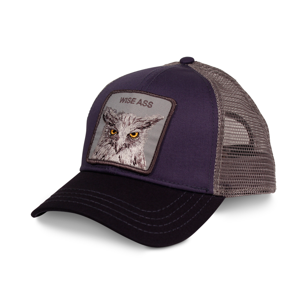 Goorin Bros. x the owl trucker baseball cap Back label Navy left side view