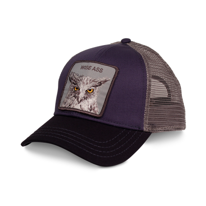 Goorin Bros. x the owl trucker baseball cap Back label Navy left side view