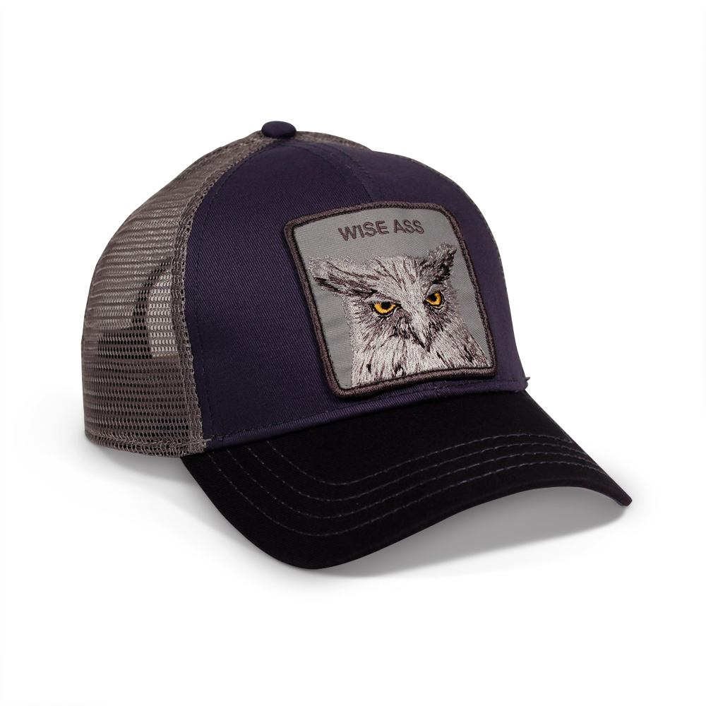 Goorin Bros. x the owl trucker baseball cap Back label Navy right side view