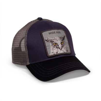 Goorin Bros. x the owl trucker baseball cap Back label Navy right side view