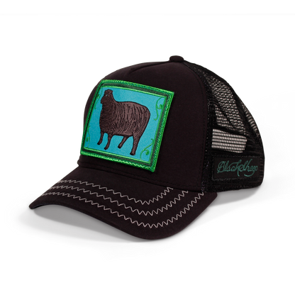 Goorin Bros. black sheep trucker baseball cap Back label Black left side view