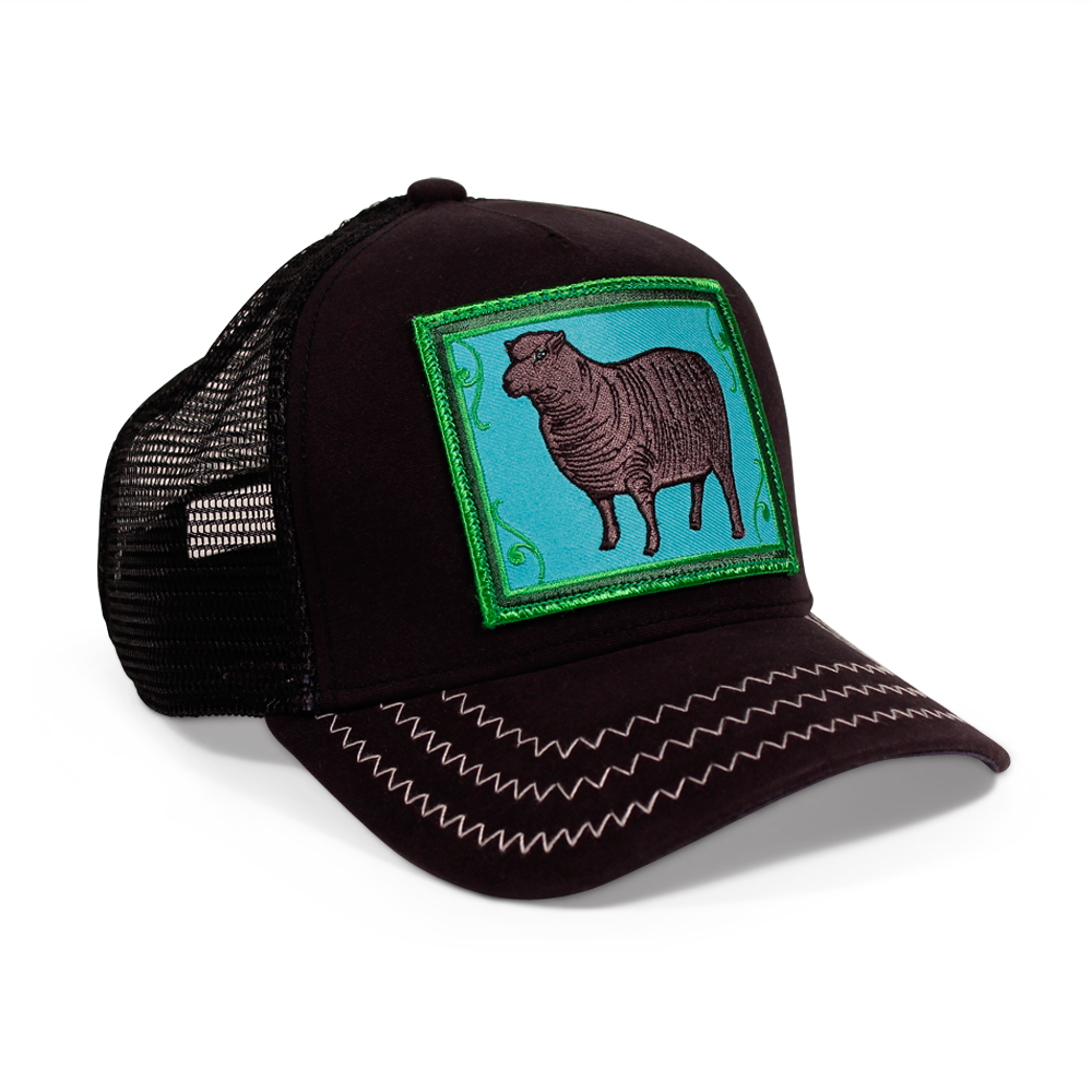 Goorin Bros. black sheep trucker baseball cap Back label Black right side view