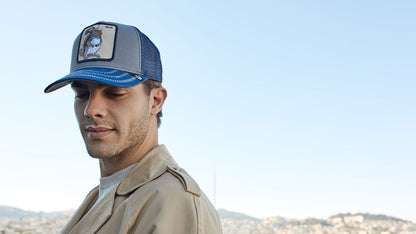 Goorin Bros. squirrel master trucker baseball cap Blue hero shot on male model